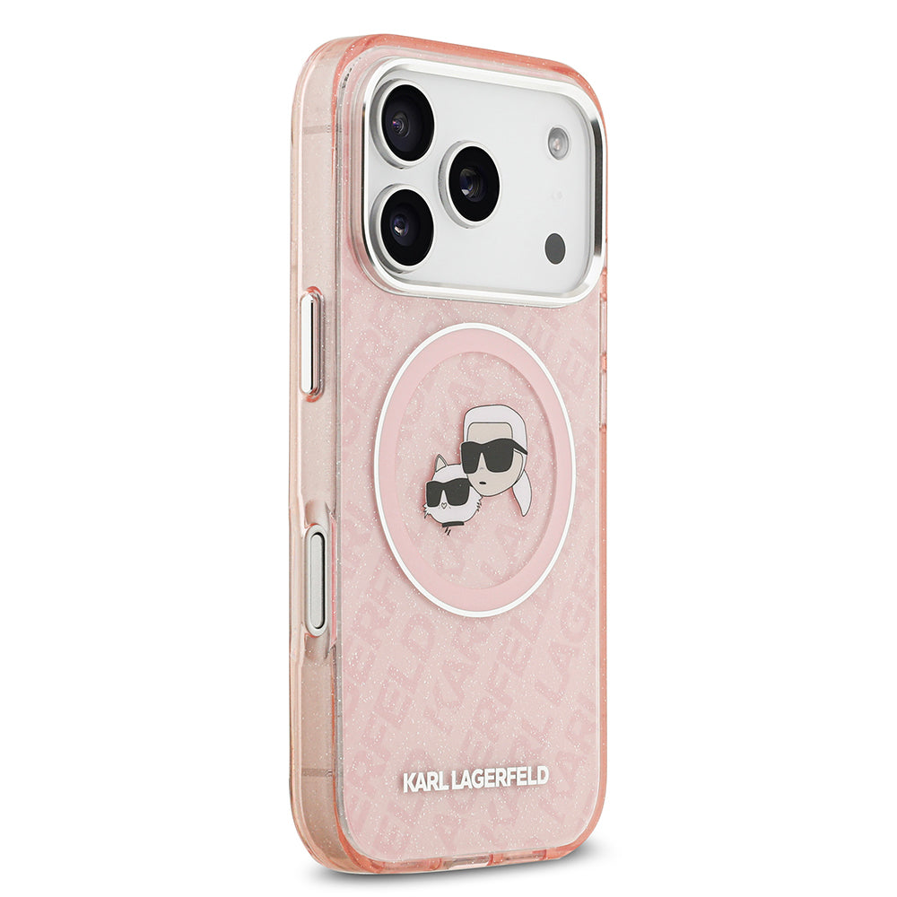 Karl Lagerfeld iPhone 17 Pro Max Orjinal Lisanslı Parlayan Simli Karl & Choupette Heads Kılıf