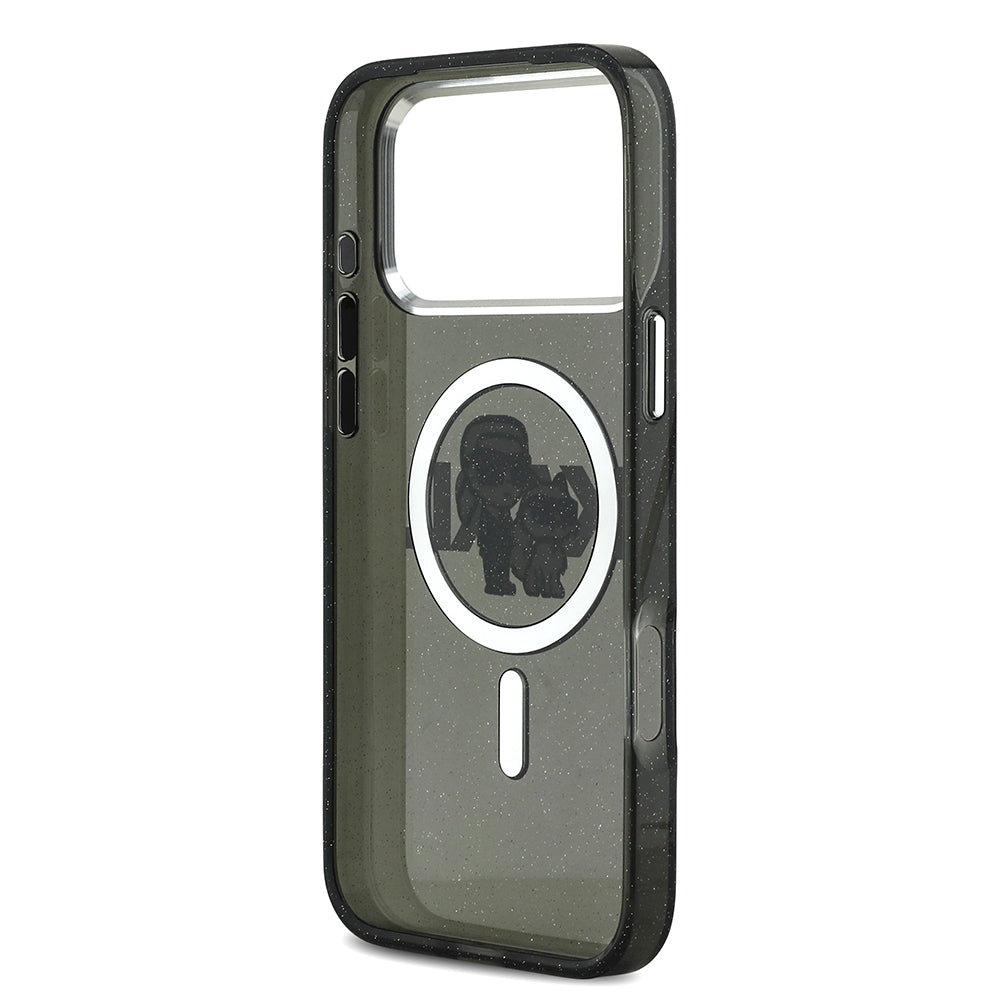 Karl Lagerfeld iPhone 17 Pro Max Orjinal Lisanslı Parlayan Simli Karl & Choupette Sketch Logo Kılıf