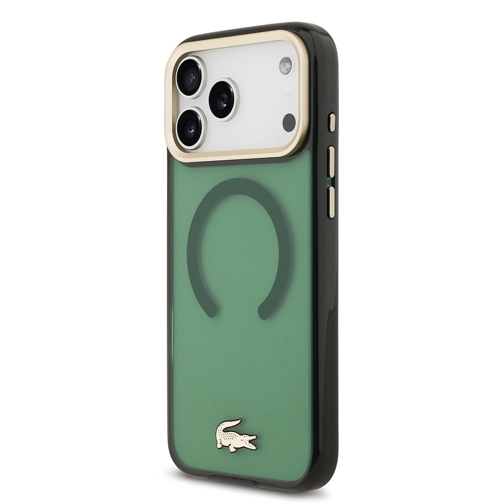Lacoste iPhone 17 Pro Max Orjinal Lisanslı M-safe Şarj Özellikli Gold Timsah Logolu Buzlu Kılıf