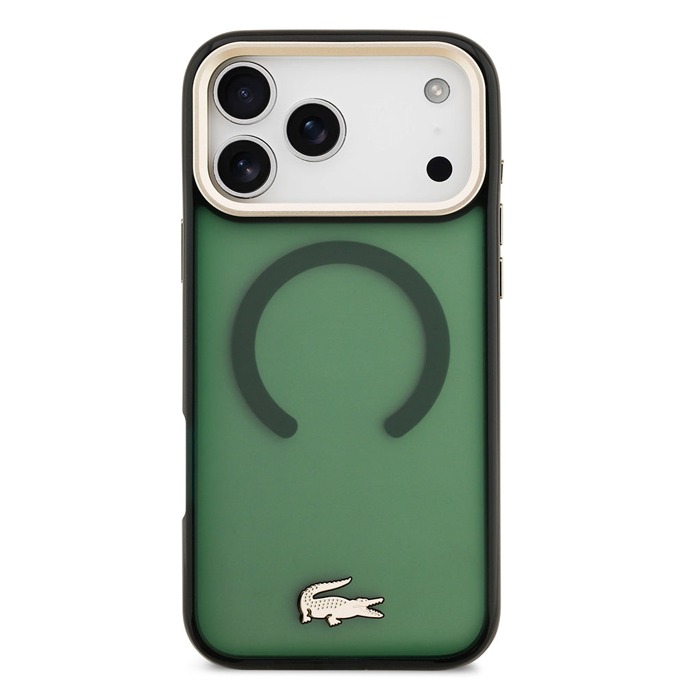 Lacoste iPhone 17 Pro Max Orjinal Lisanslı M-safe Şarj Özellikli Gold Timsah Logolu Buzlu Kılıf
