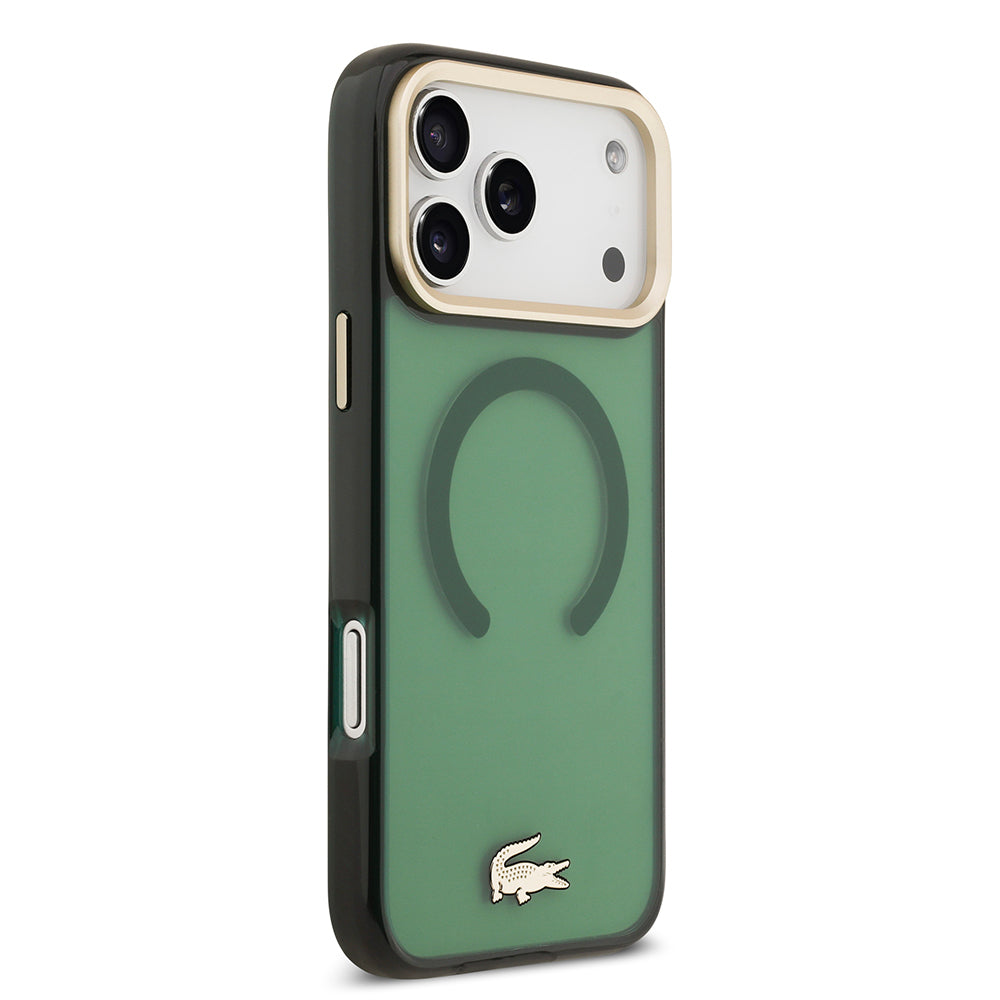 Lacoste iPhone 17 Pro Max Orjinal Lisanslı M-safe Şarj Özellikli Gold Timsah Logolu Buzlu Kılıf