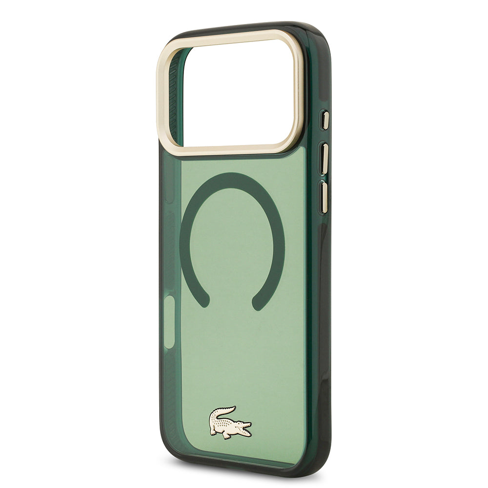 Lacoste iPhone 17 Pro Max Orjinal Lisanslı M-safe Şarj Özellikli Gold Timsah Logolu Buzlu Kılıf