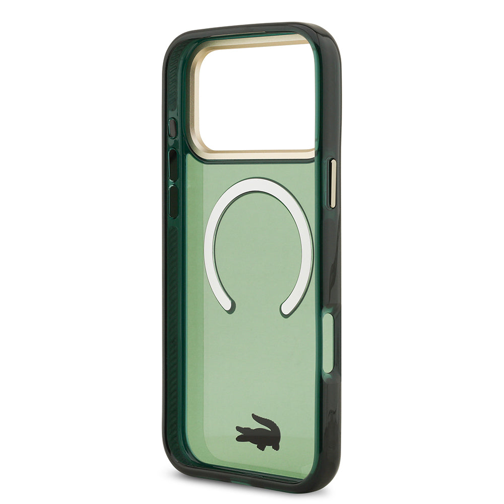 Lacoste iPhone 17 Pro Max Orjinal Lisanslı M-safe Şarj Özellikli Gold Timsah Logolu Buzlu Kılıf