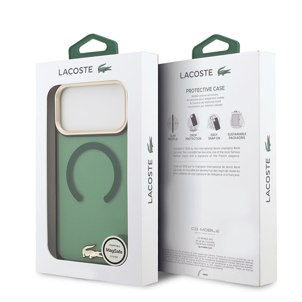 Lacoste iPhone 17 Pro Max Orjinal Lisanslı M-safe Şarj Özellikli Gold Timsah Logolu Buzlu Kılıf