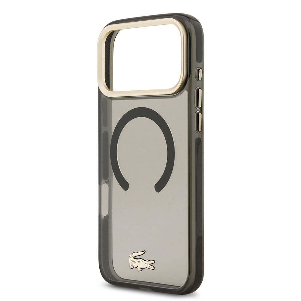 Lacoste iPhone 17 Pro Max Orjinal Lisanslı M-safe Şarj Özellikli Gold Timsah Logolu Buzlu Kılıf