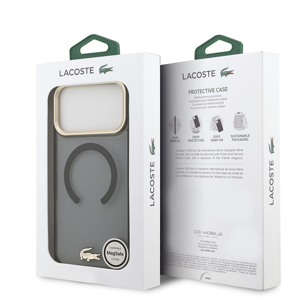 Lacoste iPhone 17 Pro Max Orjinal Lisanslı M-safe Şarj Özellikli Gold Timsah Logolu Buzlu Kılıf