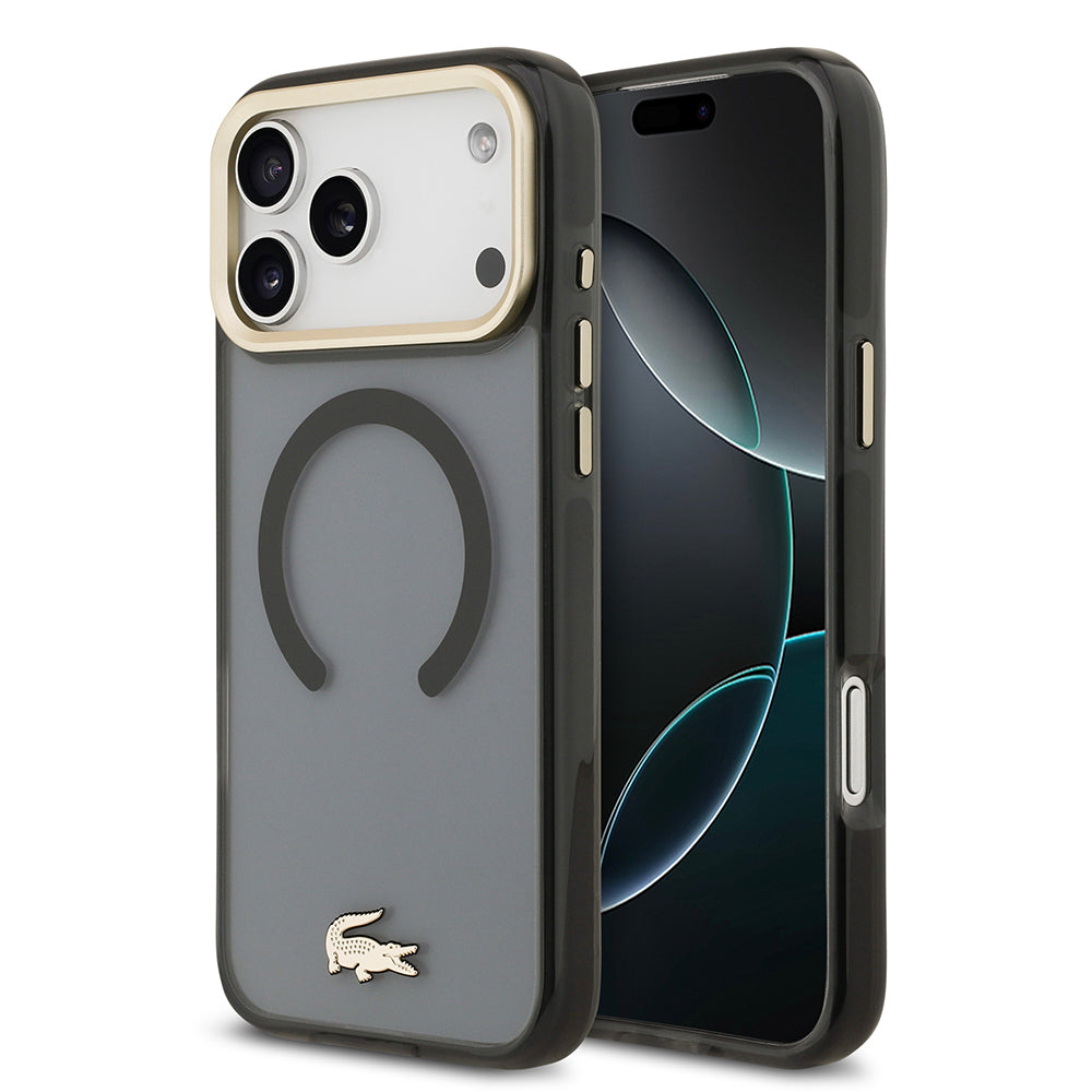 Lacoste iPhone 17 Pro Max Orjinal Lisanslı M-safe Şarj Özellikli Gold Timsah Logolu Buzlu Kılıf
