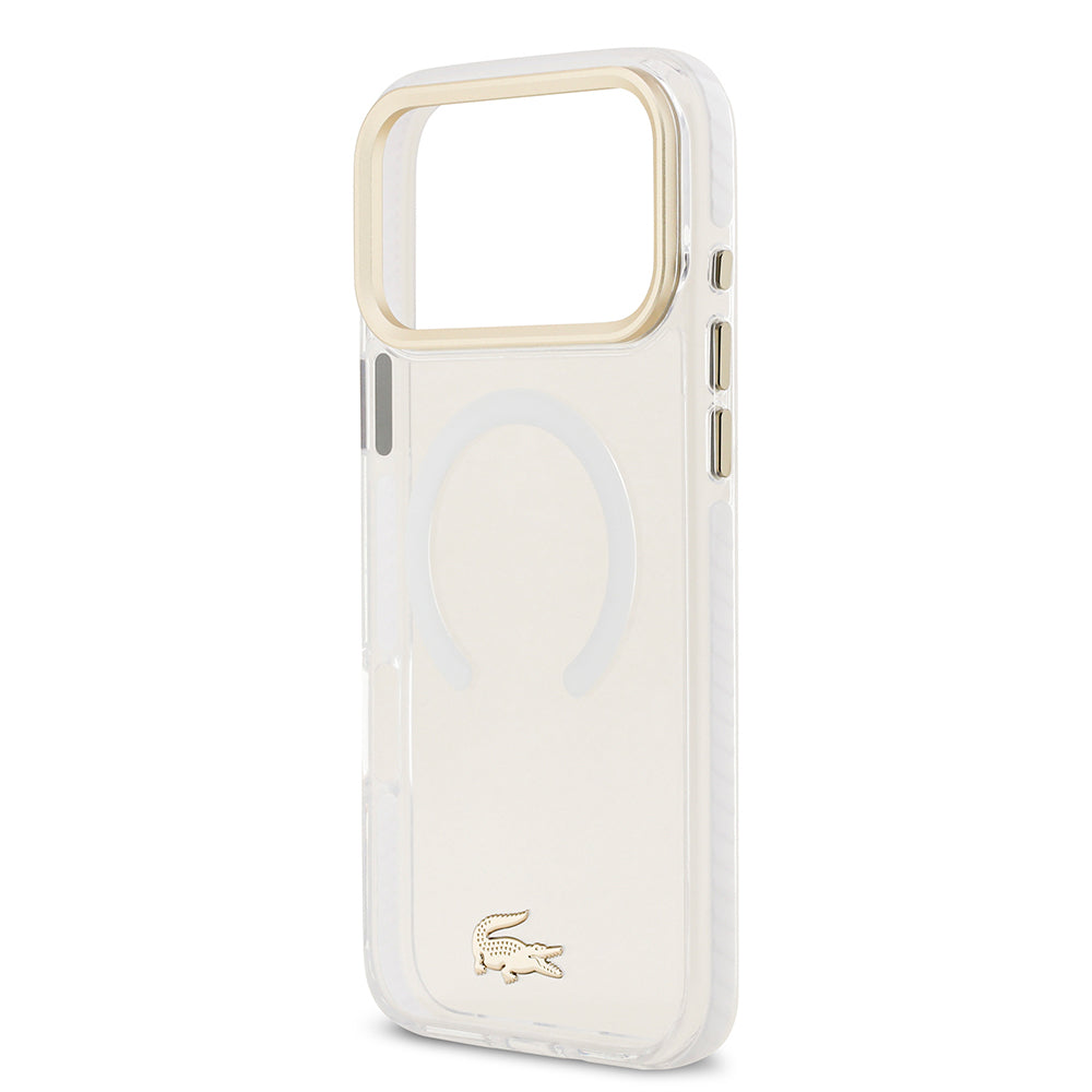 Lacoste iPhone 17 Pro Max Orjinal Lisanslı M-safe Şarj Özellikli Gold Timsah Logolu Buzlu Kılıf