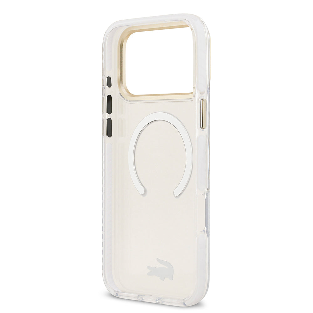 Lacoste iPhone 17 Pro Max Orjinal Lisanslı M-safe Şarj Özellikli Gold Timsah Logolu Buzlu Kılıf