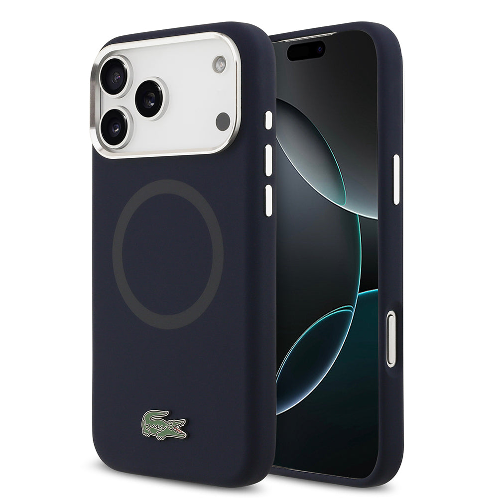 Lacoste iPhone 17 Pro Max Orjinal Lisanslı M-safe Şarj Özellikli İkonik Logolu Metal Kamera Çerçeveli Silikon Kılıf