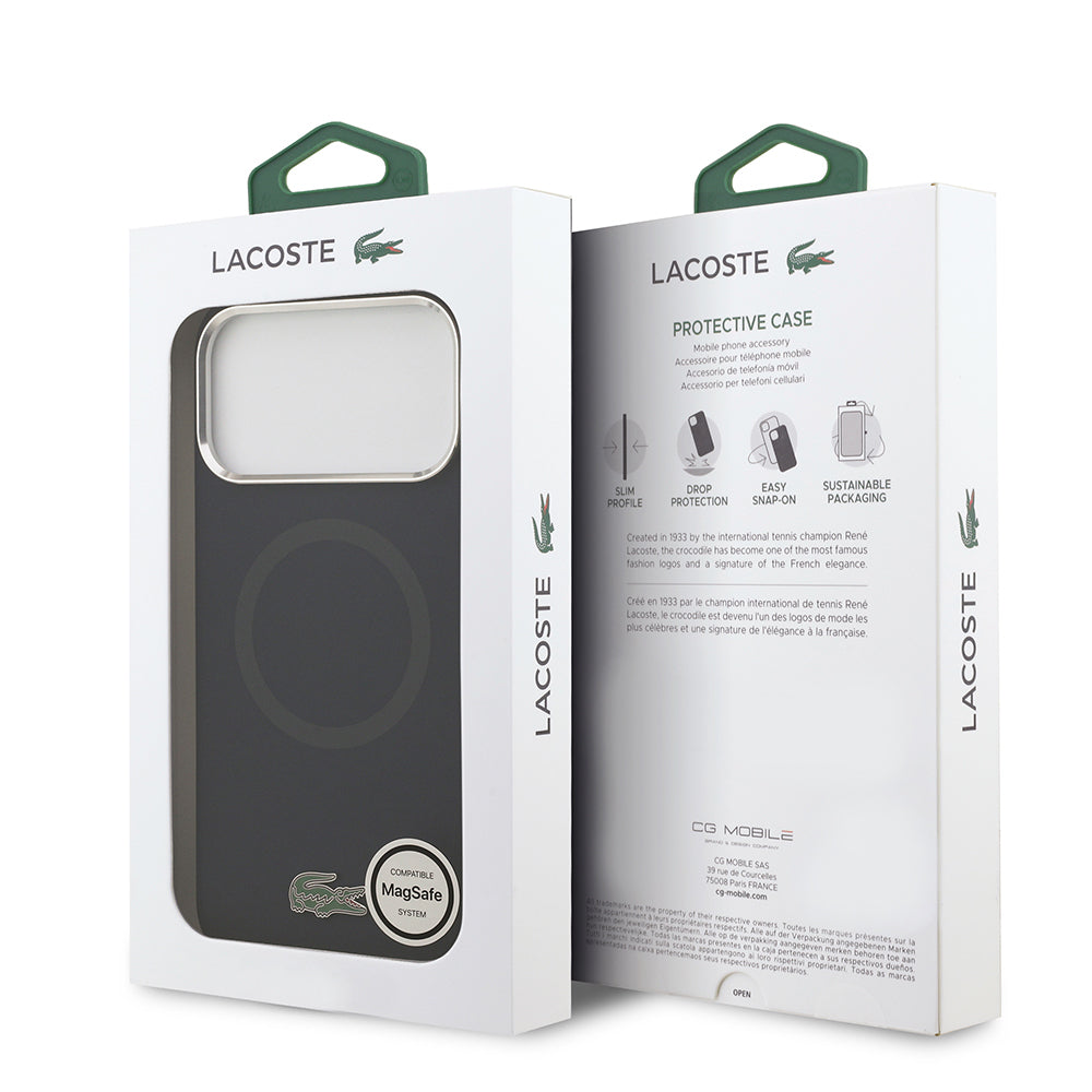 Lacoste iPhone 17 Pro Max Orjinal Lisanslı M-safe Şarj Özellikli İkonik Logolu Metal Kamera Çerçeveli Silikon Kılıf