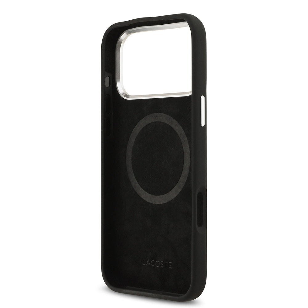 Lacoste iPhone 17 Pro Max Orjinal Lisanslı M-safe Şarj Özellikli İkonik Logolu Metal Kamera Çerçeveli Silikon Kılıf