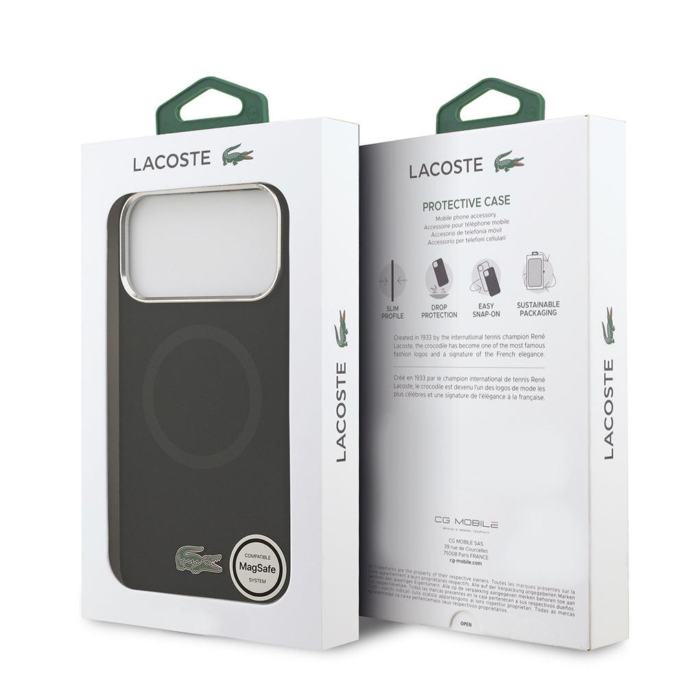 Lacoste iPhone 17 Pro Max Orjinal Lisanslı M-safe Şarj Özellikli İkonik Logolu Metal Kamera Çerçeveli Silikon Kılıf