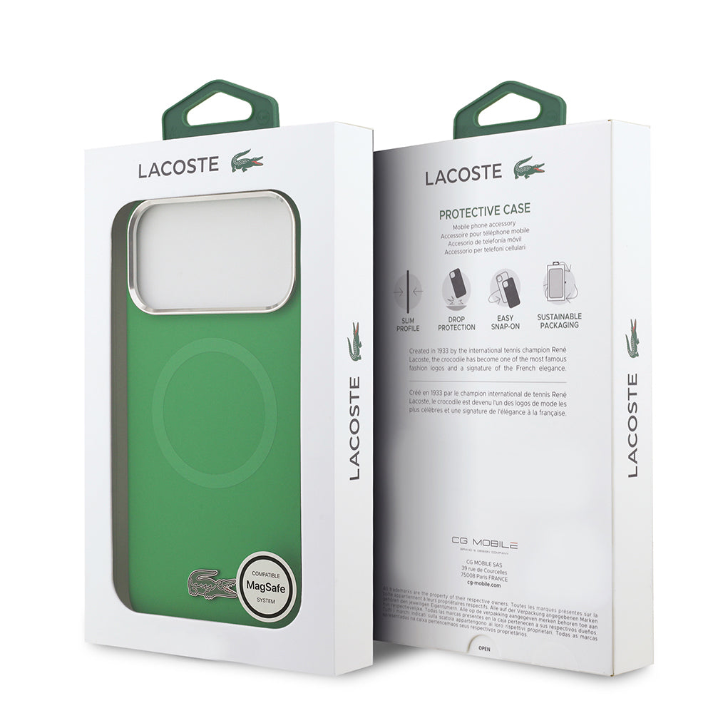 Lacoste iPhone 17 Pro Max Orjinal Lisanslı M-safe Şarj Özellikli İkonik Logolu Metal Kamera Çerçeveli Silikon Kılıf