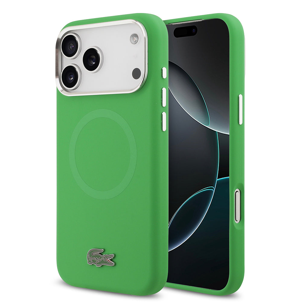 Lacoste iPhone 17 Pro Max Orjinal Lisanslı M-safe Şarj Özellikli İkonik Logolu Metal Kamera Çerçeveli Silikon Kılıf