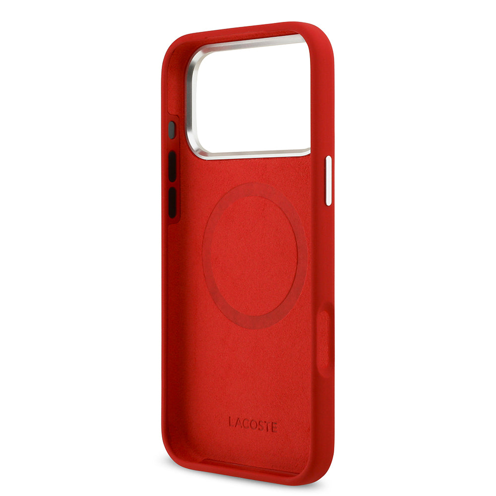 Lacoste iPhone 17 Pro Max Orjinal Lisanslı M-safe Şarj Özellikli İkonik Logolu Metal Kamera Çerçeveli Silikon Kılıf