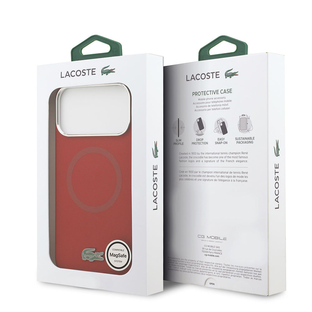 Lacoste iPhone 17 Pro Max Orjinal Lisanslı M-safe Şarj Özellikli İkonik Logolu Metal Kamera Çerçeveli Silikon Kılıf