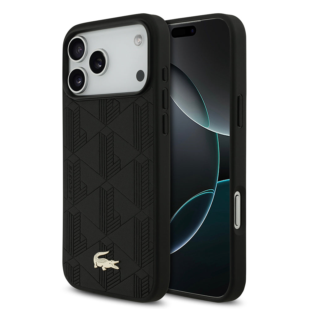 Lacoste iPhone 17 Pro Max Orjinal Lisanslı M-safe Şarj Özellikli PU Deri Tasarımlı Karışık Monogram Desenli Kılıf
