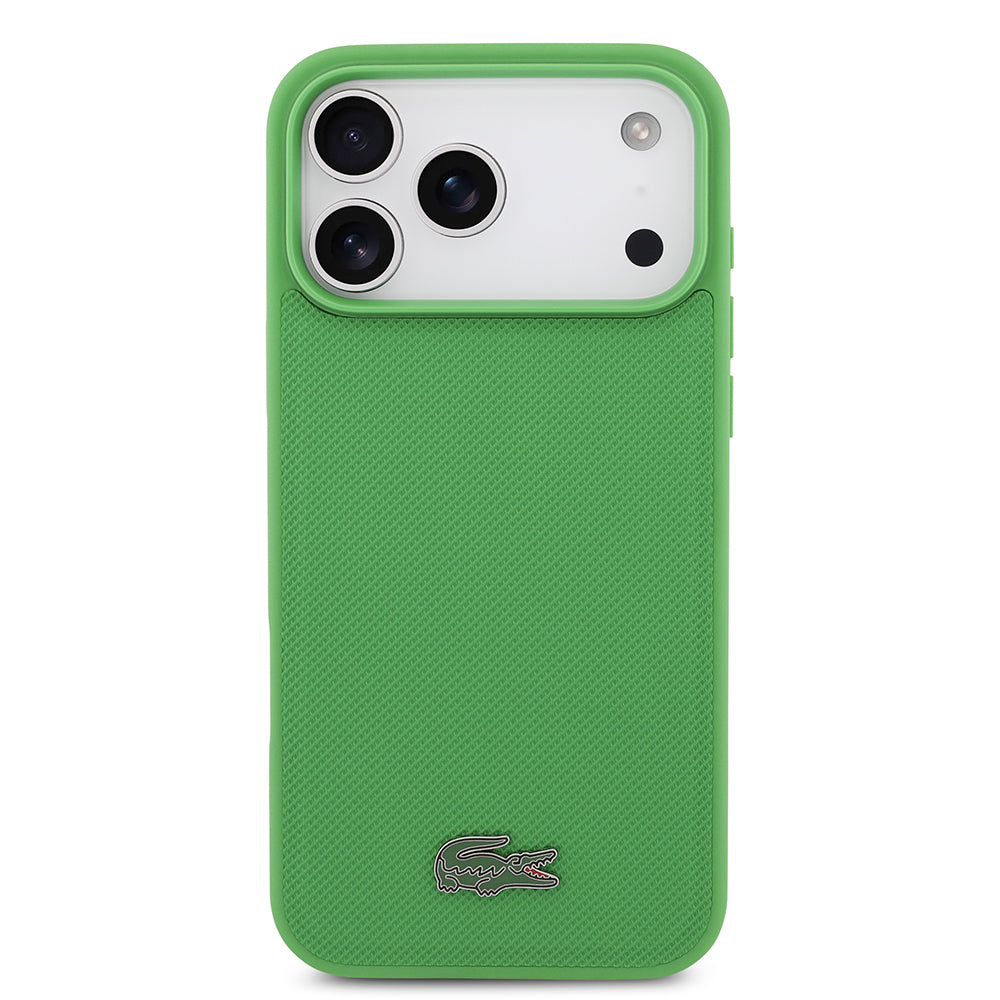 Lacoste iPhone 17 Pro Max Orjinal Lisanslı M-safe Şarj Özellikli PU Pike Desenli Metal Logolu Kartlıklı Kılıf