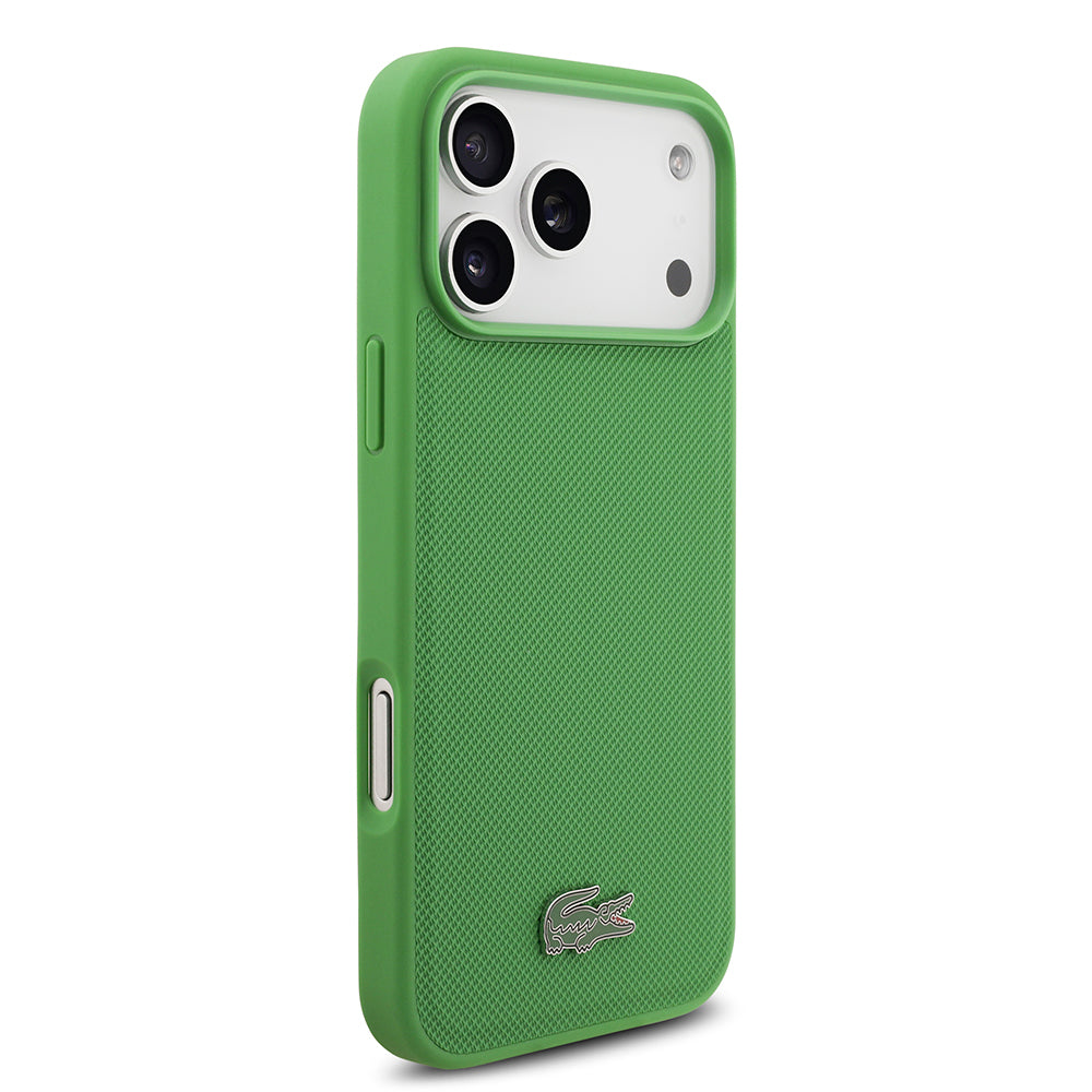 Lacoste iPhone 17 Pro Max Orjinal Lisanslı M-safe Şarj Özellikli PU Pike Desenli Metal Logolu Kartlıklı Kılıf