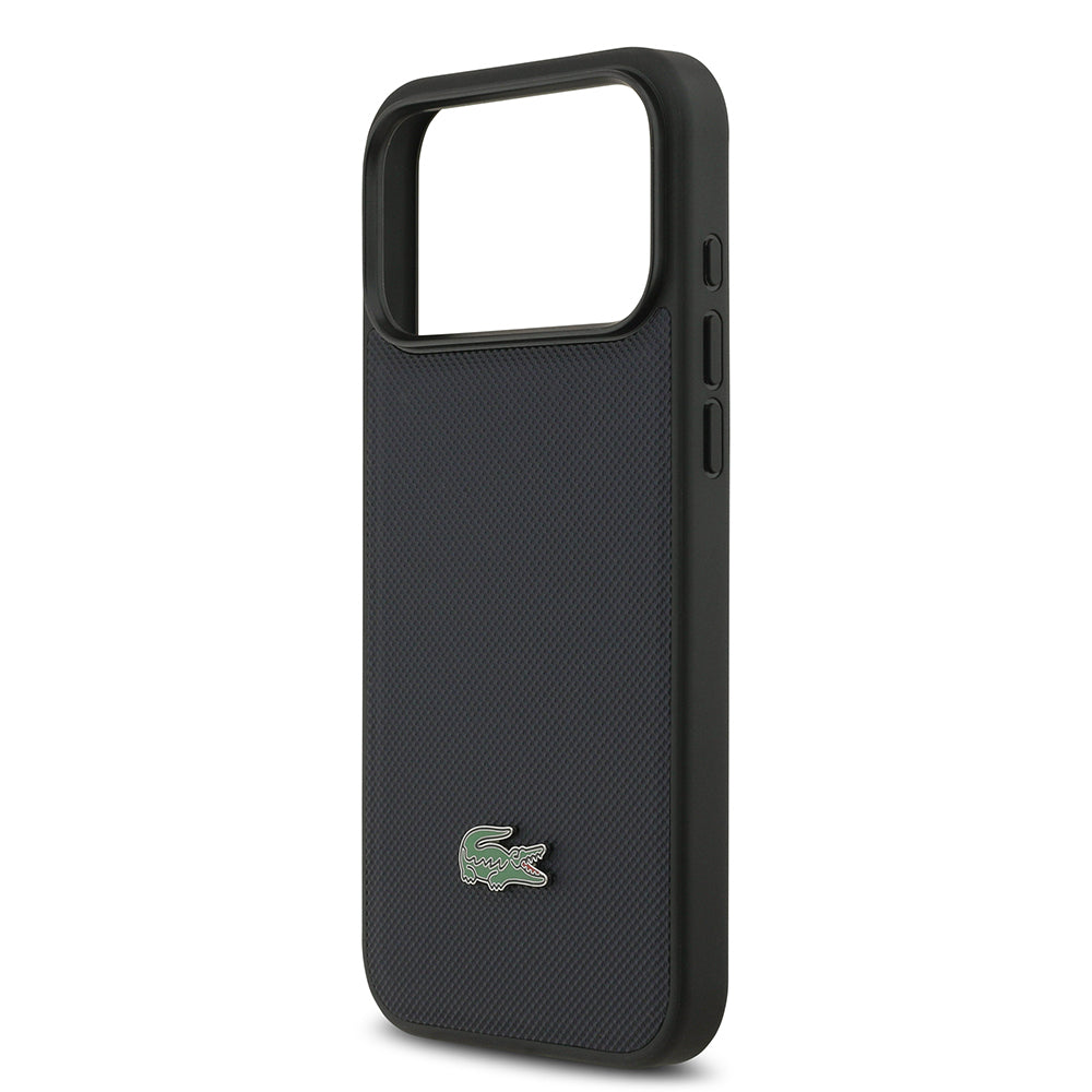 Lacoste iPhone 17 Pro Max Orjinal Lisanslı M-safe Şarj Özellikli PU Pike Desenli Metal Logolu Kartlıklı Kılıf