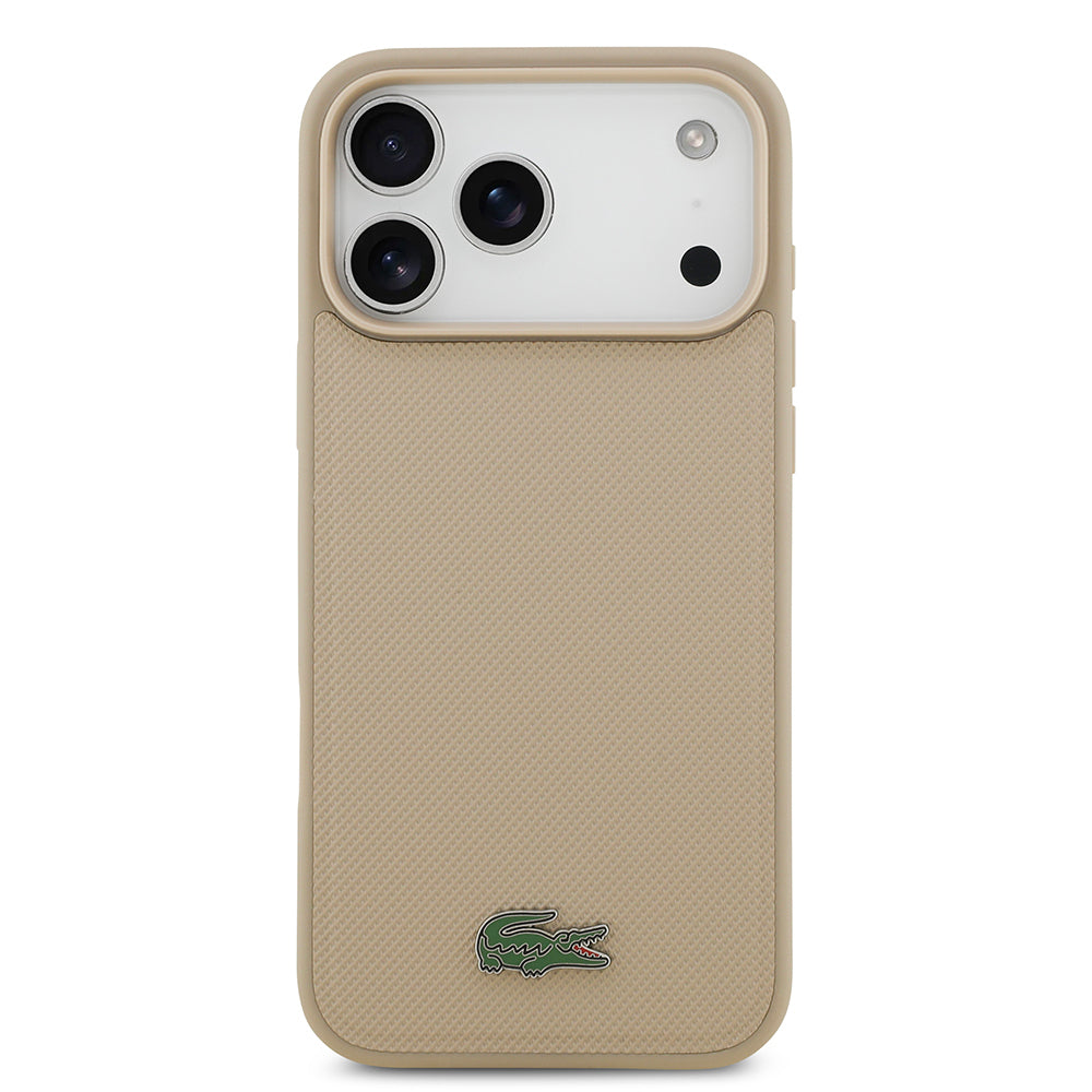 Lacoste iPhone 17 Pro Max Orjinal Lisanslı M-safe Şarj Özellikli PU Pike Desenli Metal Logolu Kartlıklı Kılıf