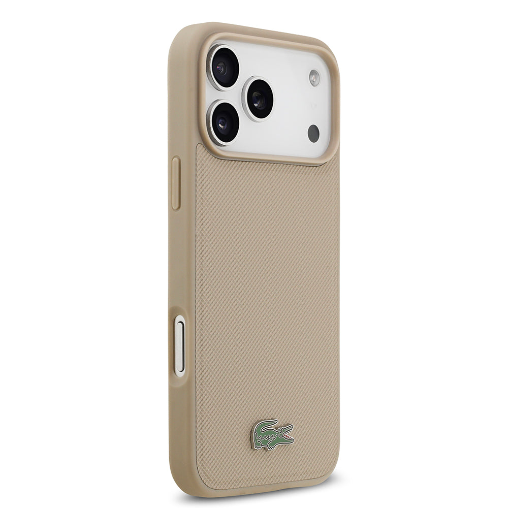 Lacoste iPhone 17 Pro Max Orjinal Lisanslı M-safe Şarj Özellikli PU Pike Desenli Metal Logolu Kartlıklı Kılıf