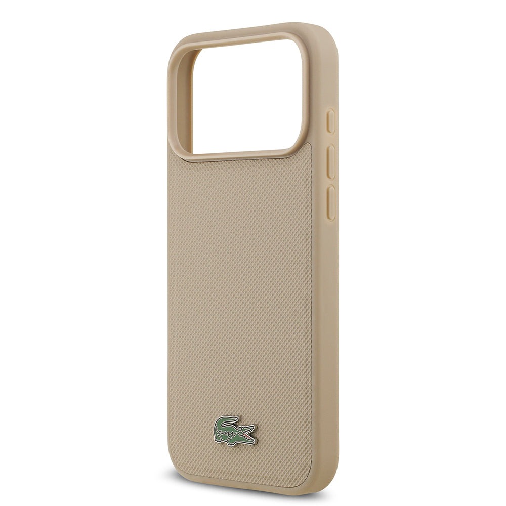 Lacoste iPhone 17 Pro Max Orjinal Lisanslı M-safe Şarj Özellikli PU Pike Desenli Metal Logolu Kartlıklı Kılıf