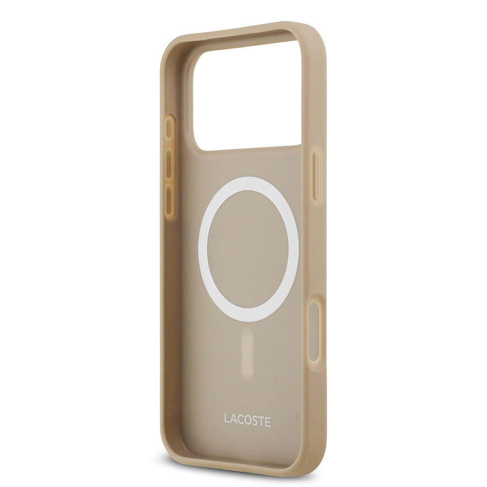 Lacoste iPhone 17 Pro Max Orjinal Lisanslı M-safe Şarj Özellikli PU Pike Desenli Metal Logolu Kartlıklı Kılıf