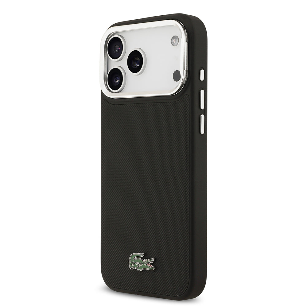 iPhone 17 Pro Max Kılıf Lacoste Orjinal Lisanslı M-safe Şarj Özellikli PU Pike Desenli Standlı Metal Logolu Kılıf