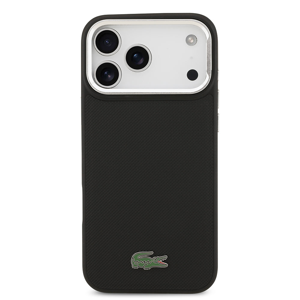 iPhone 17 Pro Max Kılıf Lacoste Orjinal Lisanslı M-safe Şarj Özellikli PU Pike Desenli Standlı Metal Logolu Kılıf