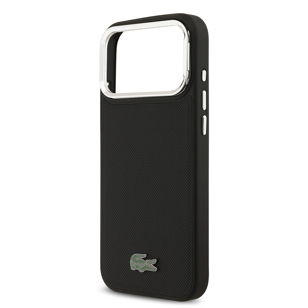 iPhone 17 Pro Max Kılıf Lacoste Orjinal Lisanslı M-safe Şarj Özellikli PU Pike Desenli Standlı Metal Logolu Kılıf