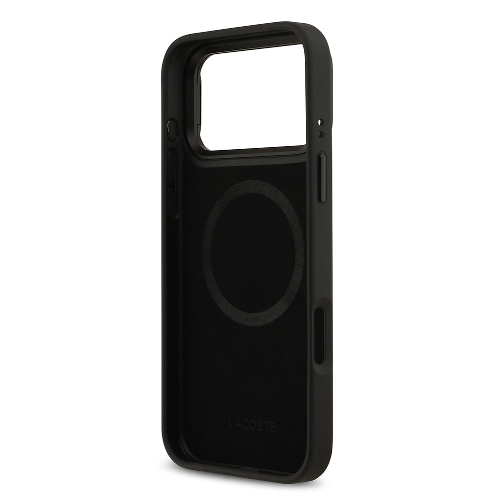 Lacoste iPhone 17 Pro Max Orjinal Lisanslı M-safe Şarj Özellikli Standlı PU Deri Karışık Monogram Desenli Kılıf