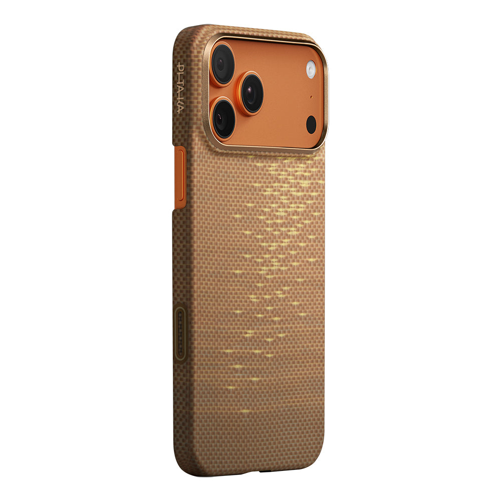Pitaka Glints of Gold Ultra Slim Serisi iPhone 17 Pro Max M-safe Şarj Özellikli Aramid Fiber Kılıf