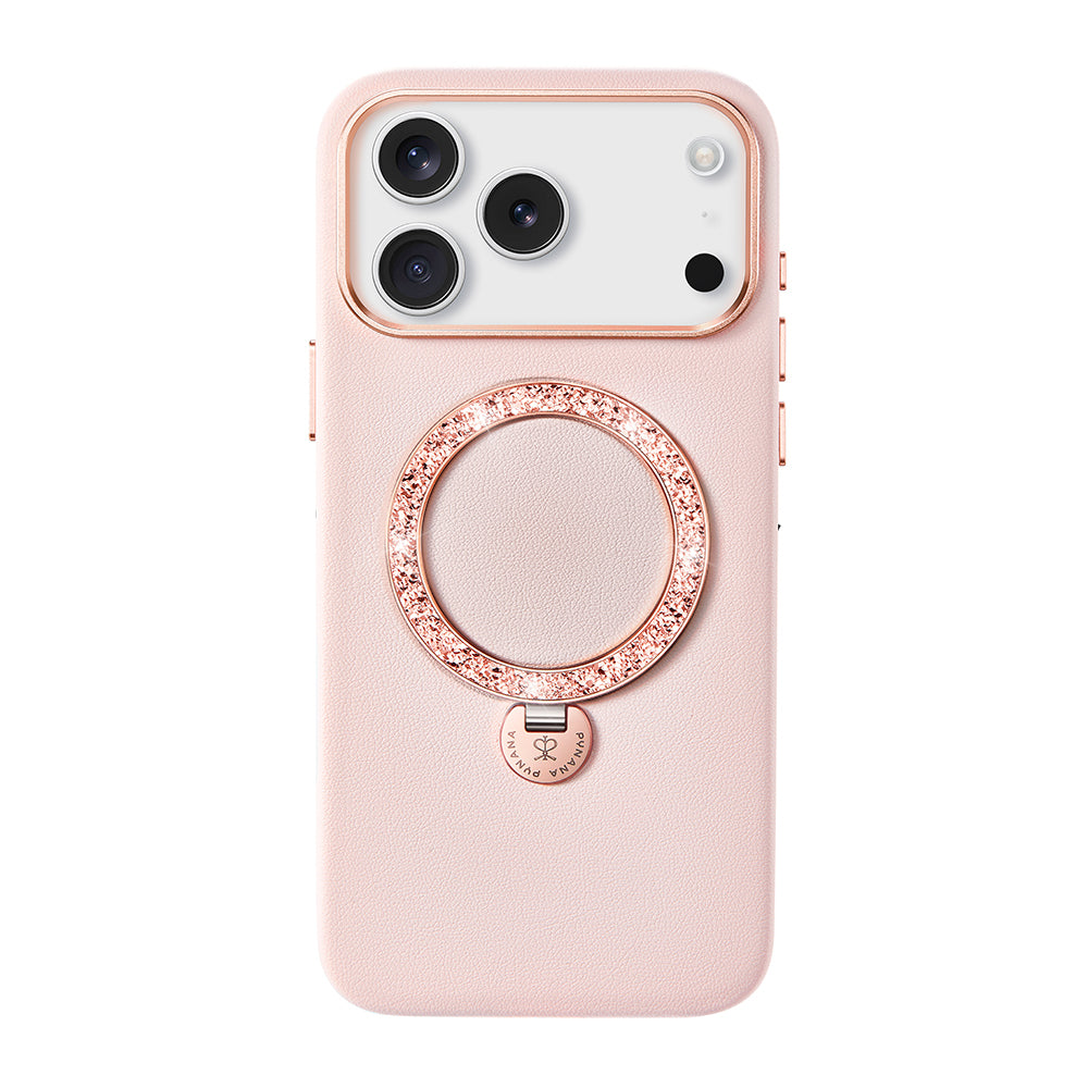 Pynana Dancing Circle Luxury Serisi iPhone 17 Pro Max M-safe Şarj Özellikli Deri Tasarımlı Standlı Kılıf