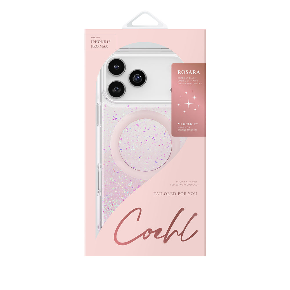 Coehl Rosara iPhone 17 Pro Max M-safe Şarj Özellikli Hologram Parçalı Telefon Kılıfı