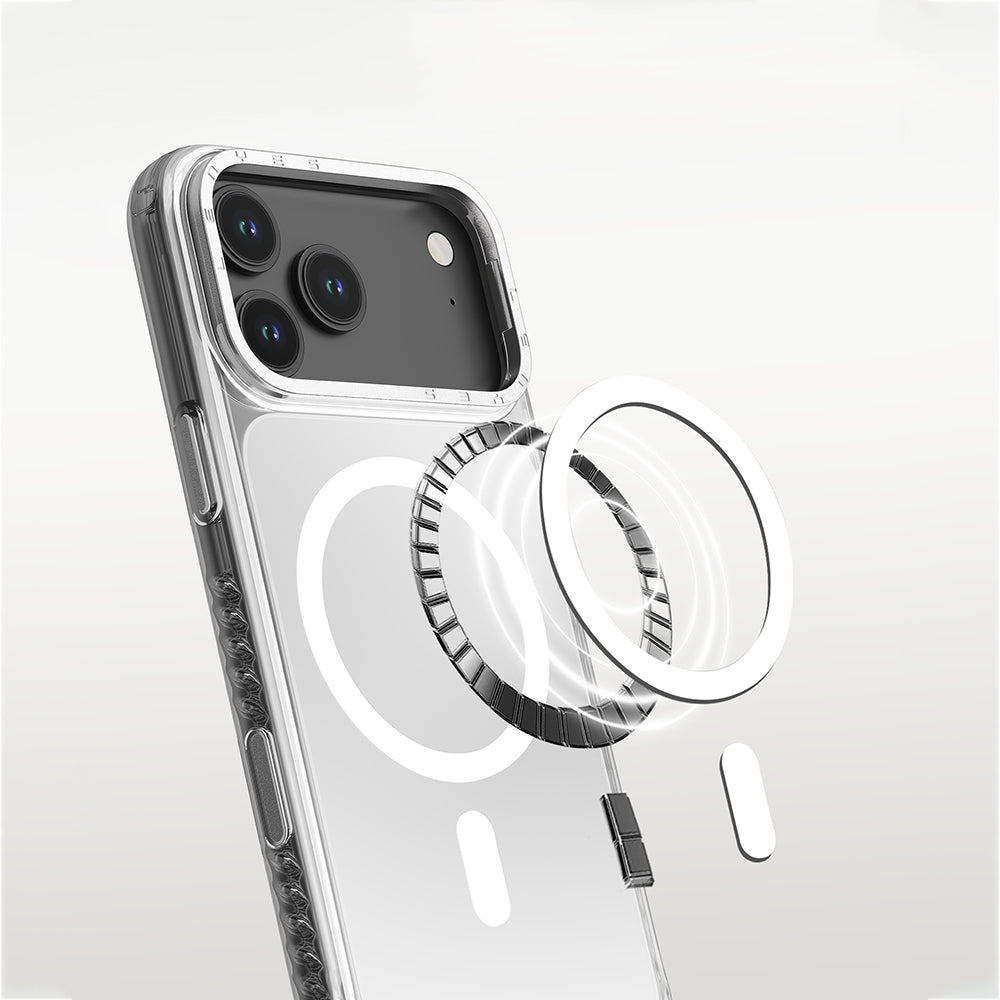 Lenyes CK221 iPhone 17 Pro Max M-safe Şarj Özellikli Metal Kamera Çerçeveli Airbag Tasarımlı Sert PC Kılıf