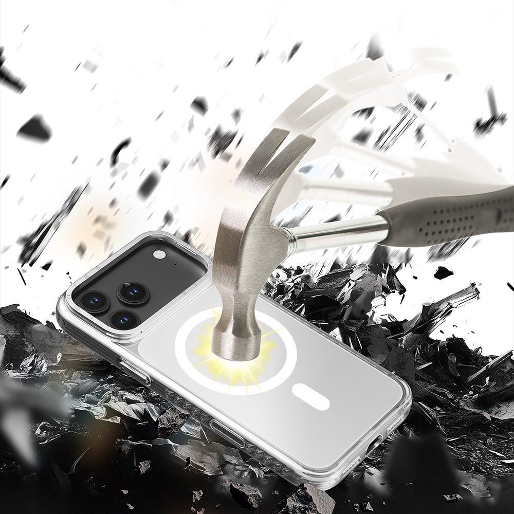 Lenyes CK221 iPhone 17 Pro Max M-safe Şarj Özellikli Metal Kamera Çerçeveli Airbag Tasarımlı Sert PC Kılıf