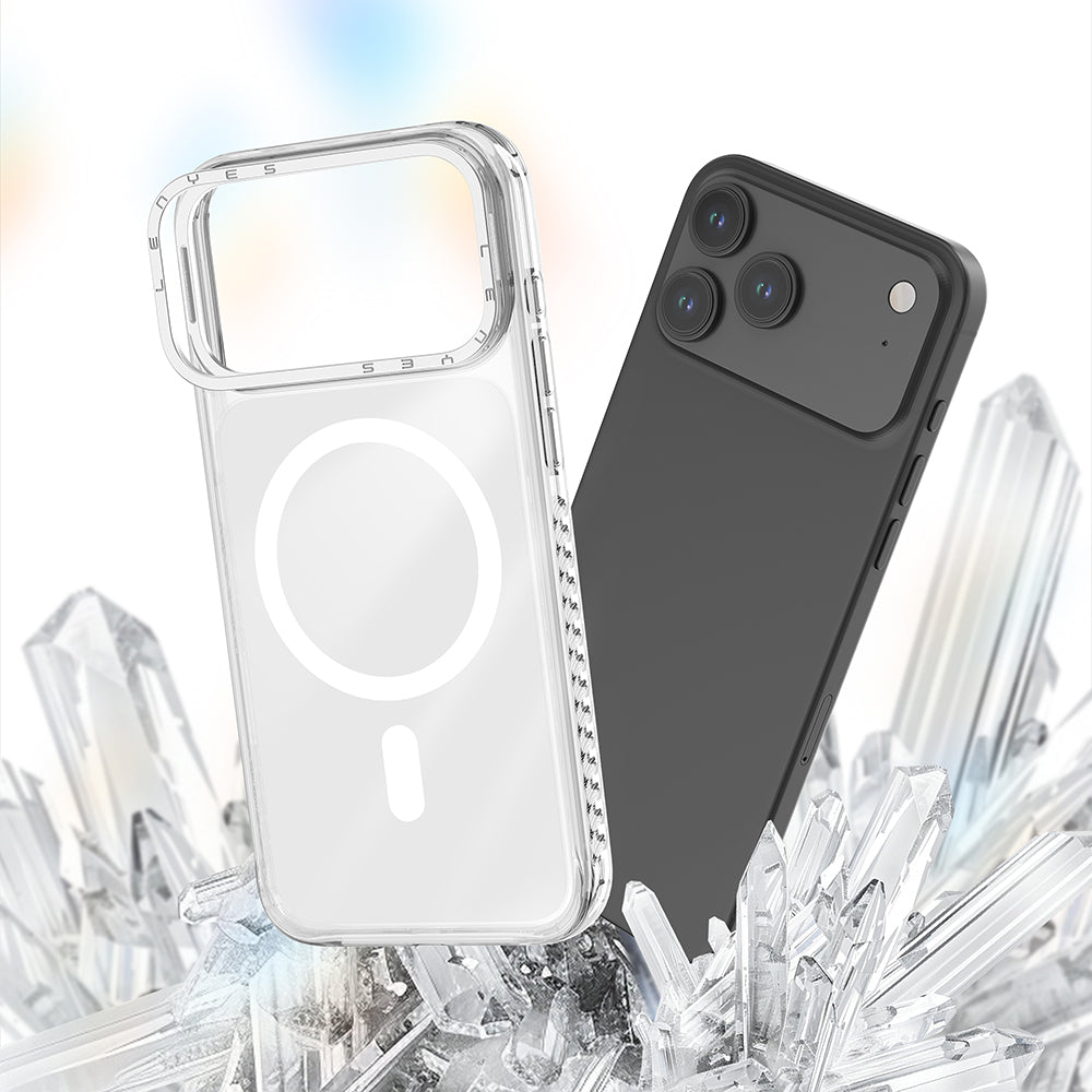 Lenyes CK221 iPhone 17 Pro Max M-safe Şarj Özellikli Metal Kamera Çerçeveli Airbag Tasarımlı Sert PC Kılıf