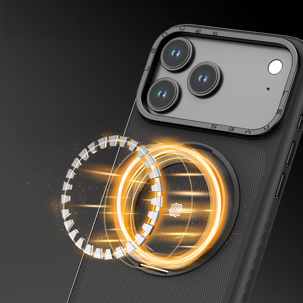 Lenyes CK225 Kevlar iPhone 17 Pro Max M-safe Şarj Özellikli Metal Standlı Telefon Kılıfı