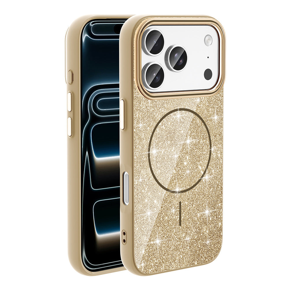 Cepax iPhone 17 Pro Max M-safe Şarj Özellikli Parlayan Simli Okso Kılıf