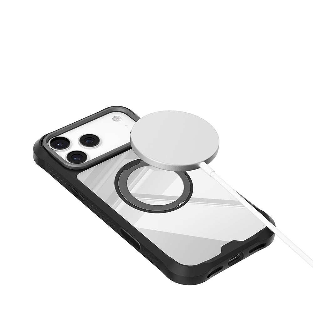 Mutural Obsidian Serisi iPhone 17 Pro Max M-safe Şarj Özellikli Parmak Ring Standlı Airbag Tasarımlı Kılıf