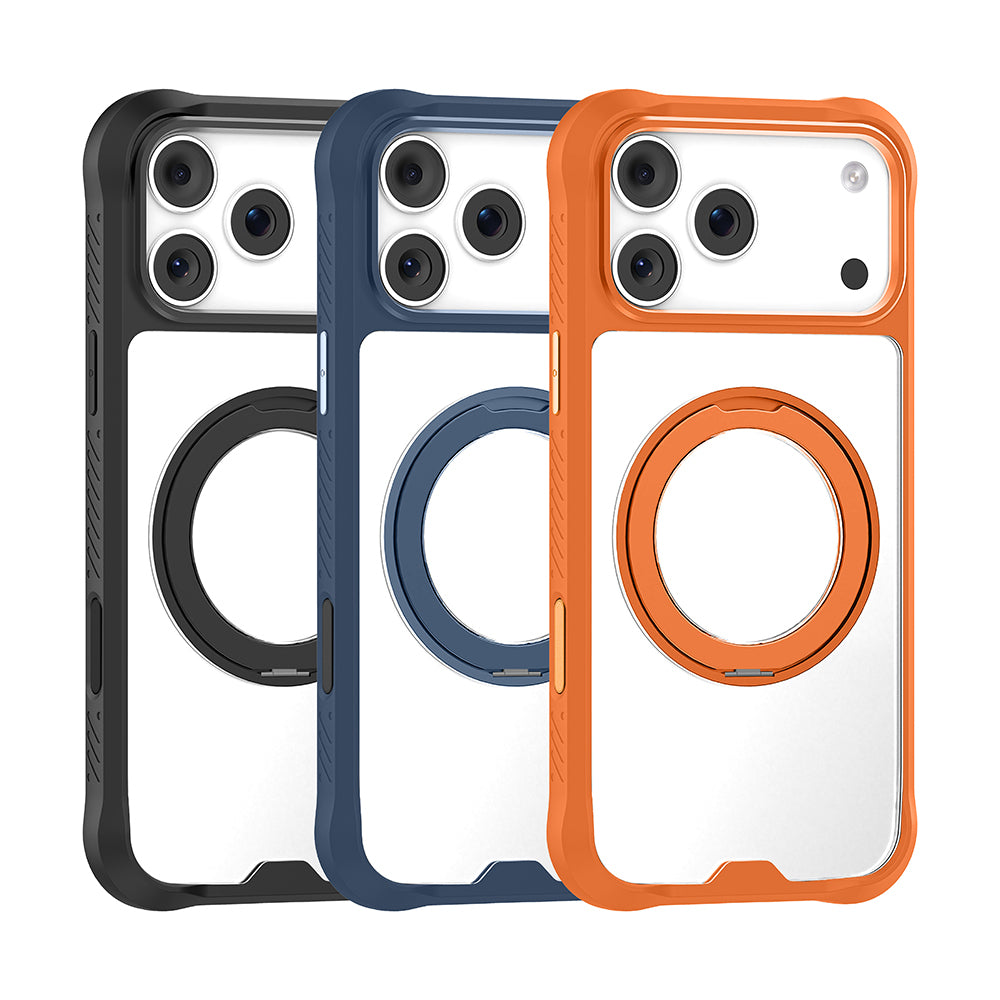 Mutural Obsidian Serisi iPhone 17 Pro Max M-safe Şarj Özellikli Parmak Ring Standlı Airbag Tasarımlı Kılıf