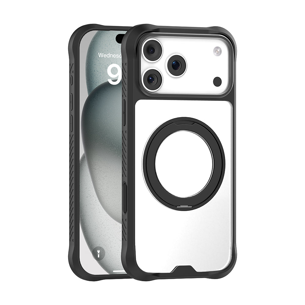 Mutural Obsidian Serisi iPhone 17 Pro Max M-safe Şarj Özellikli Parmak Ring Standlı Airbag Tasarımlı Kılıf