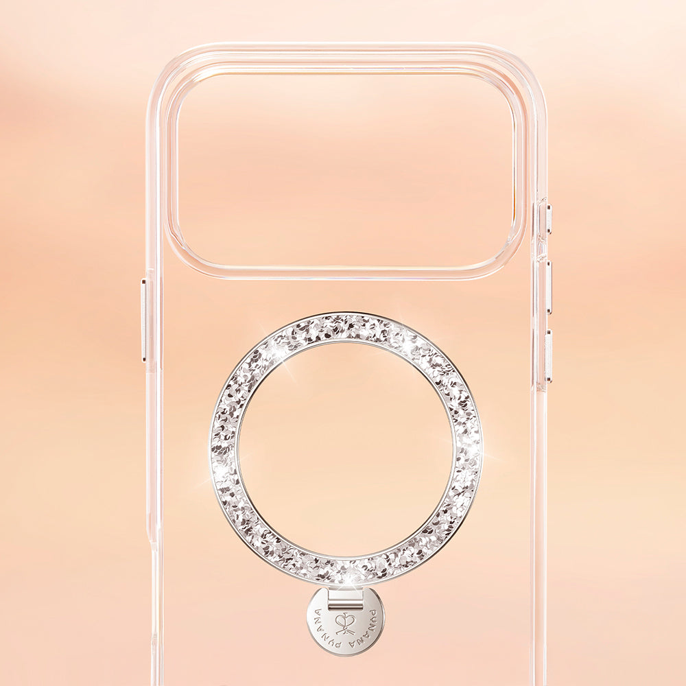 Pynana Dancing Circle Trendy Serisi iPhone 17 Pro Max Kılıf M-safe Şarj Özellikli Simli Standlı Kılıf