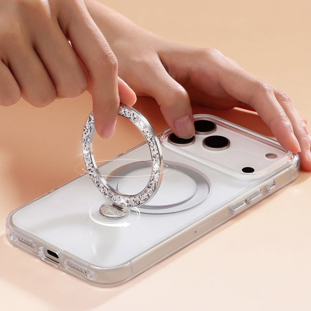 Pynana Dancing Circle Trendy Serisi iPhone 17 Pro Max Kılıf M-safe Şarj Özellikli Simli Standlı Kılıf