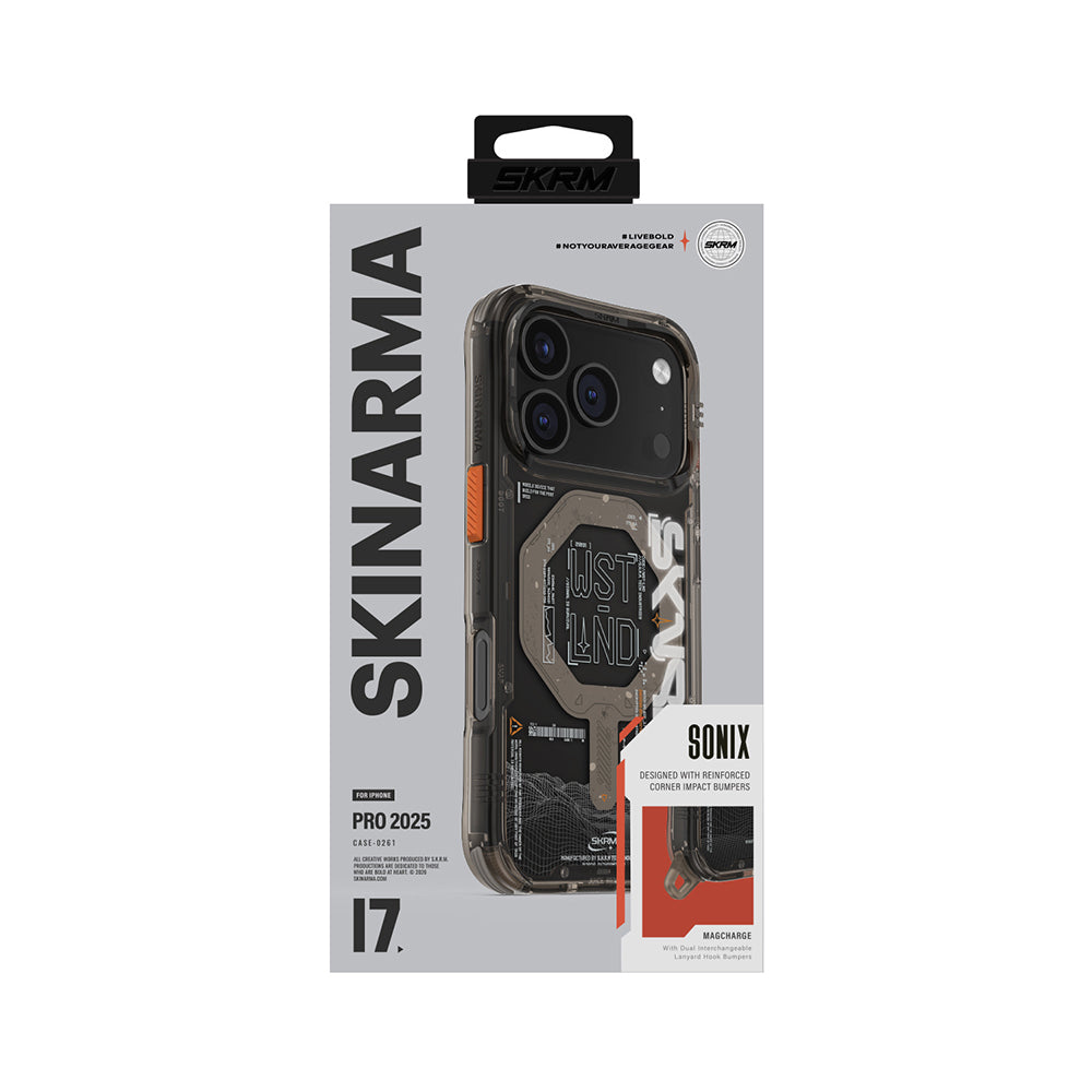 Skinarma Sonix iPhone 17 Pro Max M-safe Şarj Özellikli Yazı Desenli Airbag Tasarımlı Kılıf