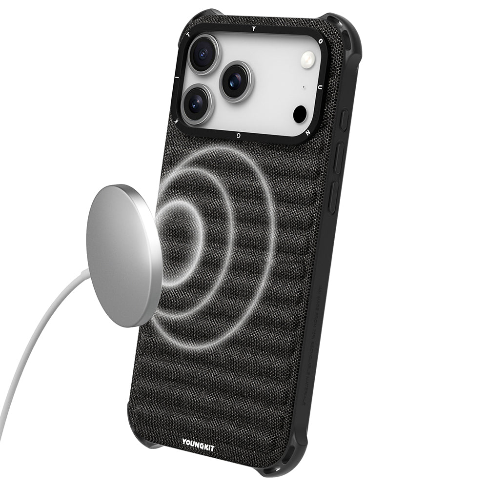 Youngkit Canvas Serisi iPhone 17 Pro Max M-safe Şarj Özellikli Telefon Kılıfı
