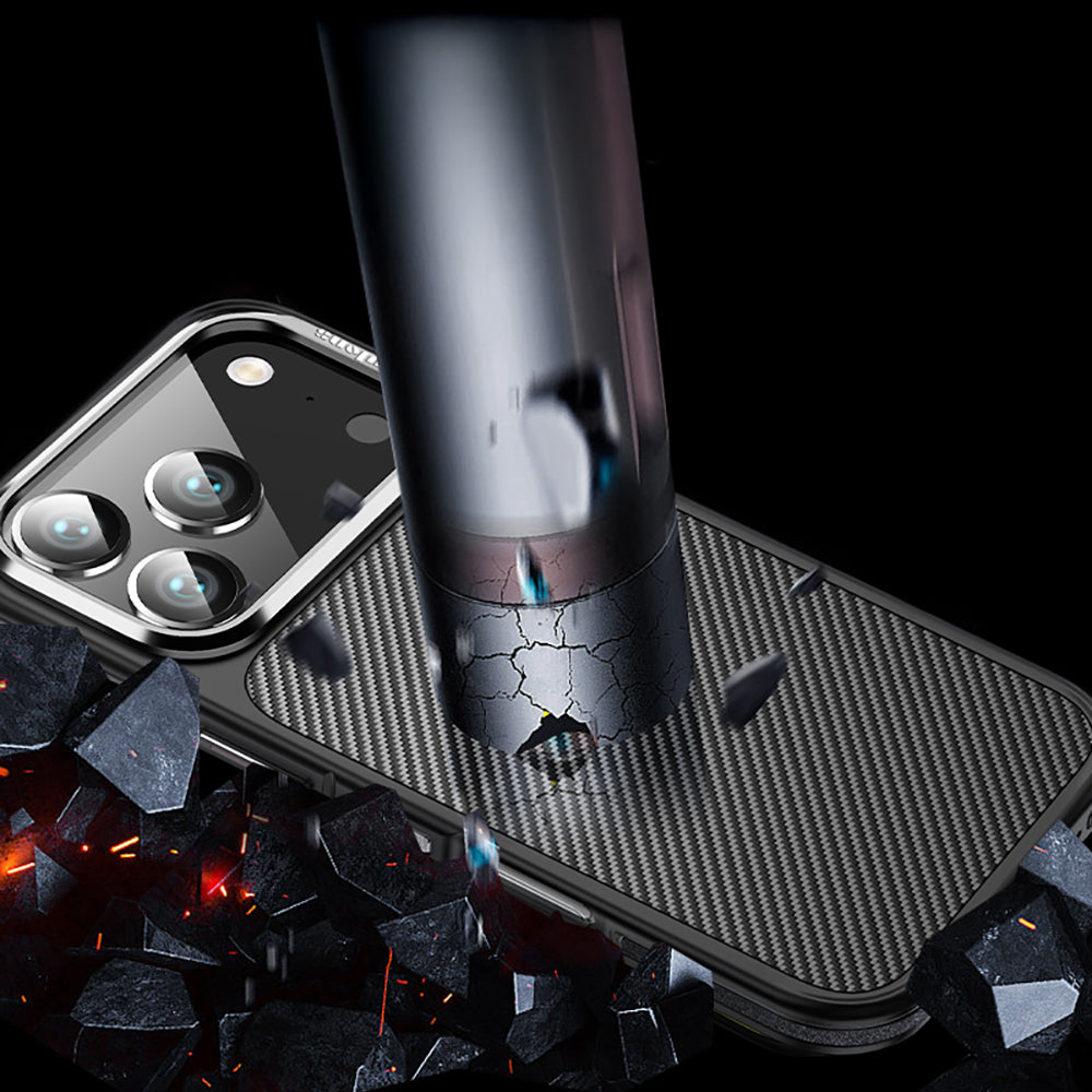 ıWlons Marin iPhone 17 Pro Max Mat Transparan Karbon Fiber Görünümlü Telefon Kılıfı