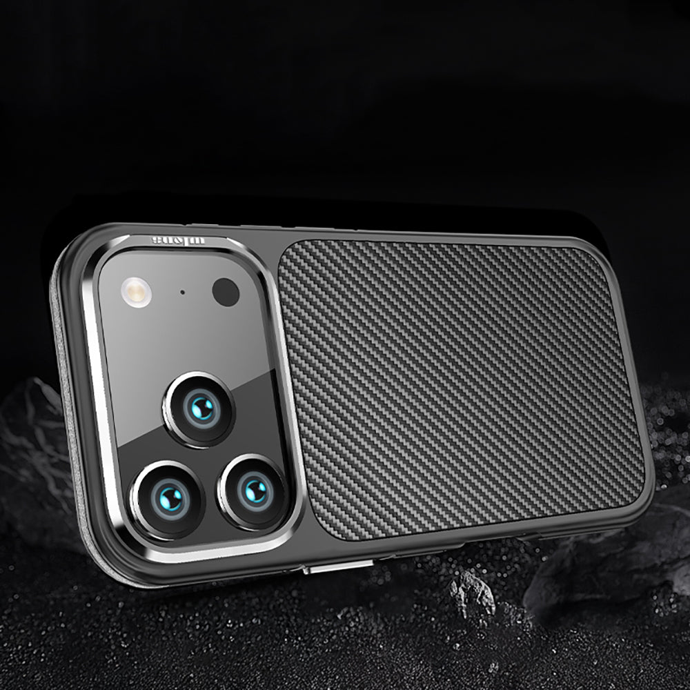 ıWlons Marin iPhone 17 Pro Max Mat Transparan Karbon Fiber Görünümlü Telefon Kılıfı